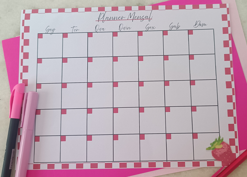 Planner Mensal Frutas para pessoas organizadas e criativas vermelho