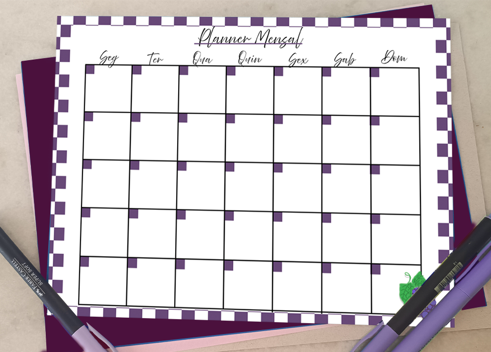 Planner Mensal Frutas para pessoas organizadas e criativas uva roxo